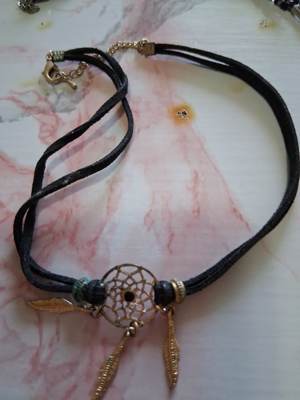 Source Unknown Black Suede Choker Necklace with Gold Dreamcatcher